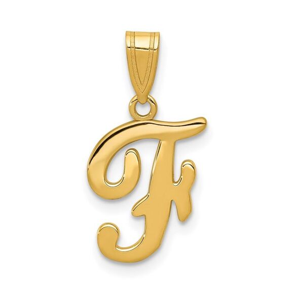14k Yellow Gold, Mimi Collection, Small Script Initial F Pendant - Picture 1 of 6